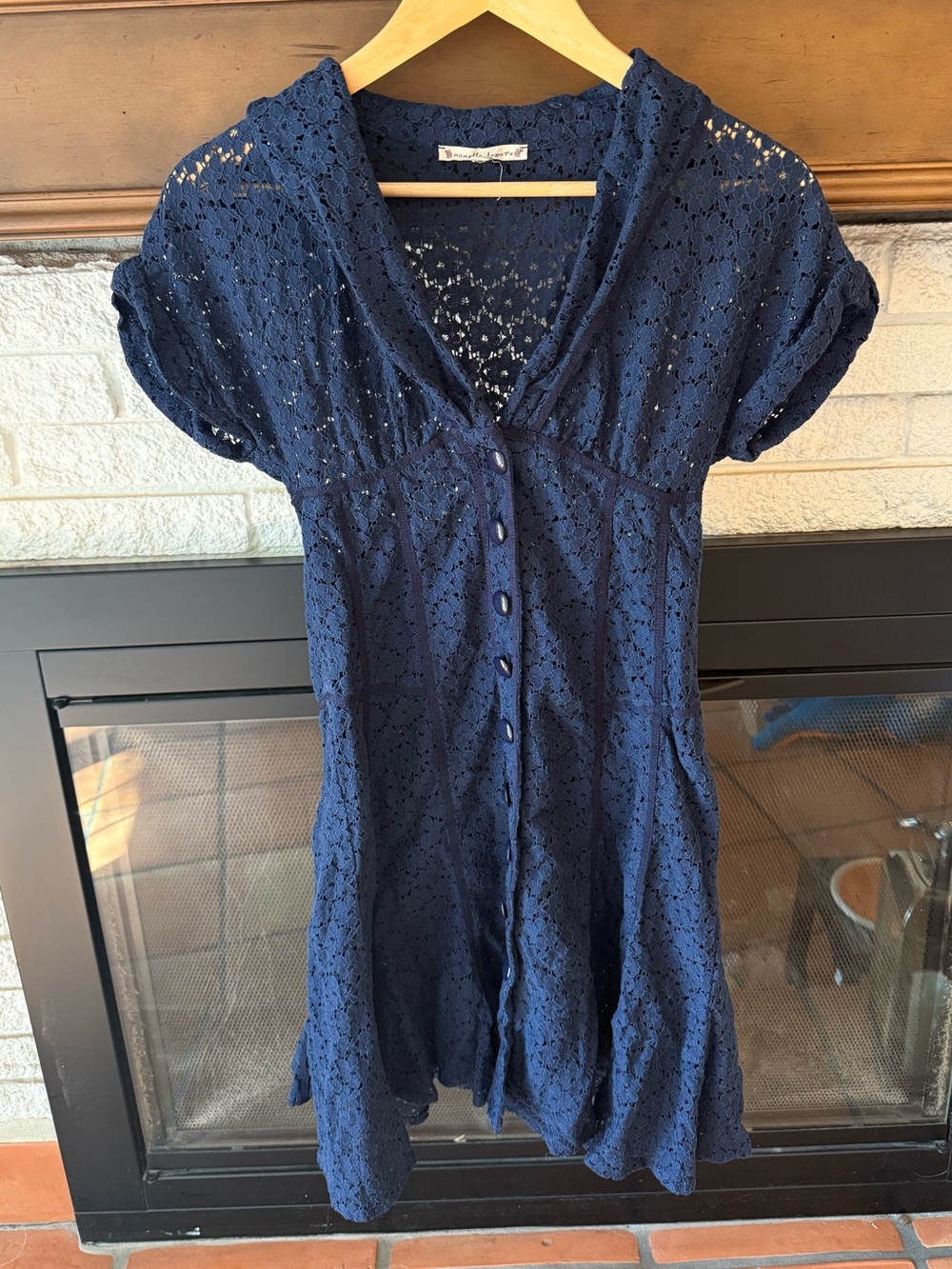 Vintage Nanette Lepore Eyelet Lace Navy Dress Y2K
